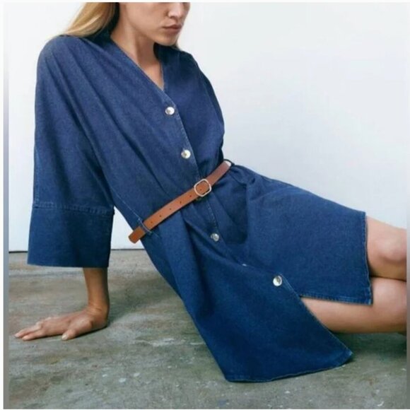 Zara Limited Edition Denim  Mini Dress(WITHOUT BELT) Size S NEW WITH TAG! - Picture 3 of 7